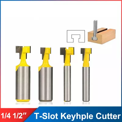 4Pcs T Slot Cutter 1/4 1/2 Shank Carbide Router Bit Lock Key Hole Milling Cutter • £7