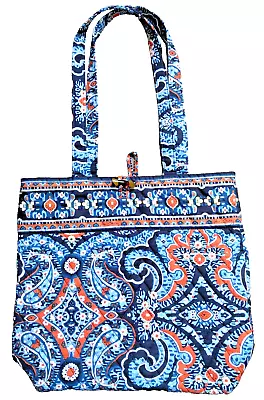 Vera Bradley 2015 Marrakesh Print Navy/Orange Paisley Tote Shoulder Bag Purse • $21.95