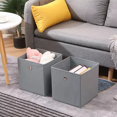 Pack Of 2/4/6 Eyelet Foldable Storage Cubes Boxes Home Organization Collapsible • £8.99