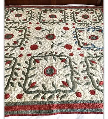 Antique Early American 1850’s Hand-Crafted Appliqué Tulips Wreaths Quilt • $298