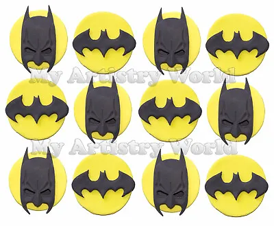 A Set Of Twelve Edible Cupcake Toppers With Batman Masks And Logo. • $35