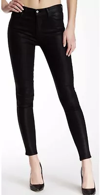 J Brand Women's 26 Black Coated Maria High-rise Skinny Jeans In Hewson Pre-owned • $35