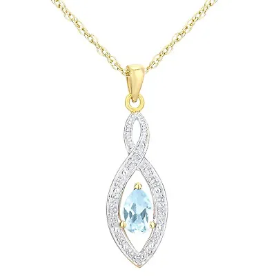 9ct Yellow Gold Blue Topaz And Diamond Pendant Necklace Teardrop Styleby Naava • £127.46