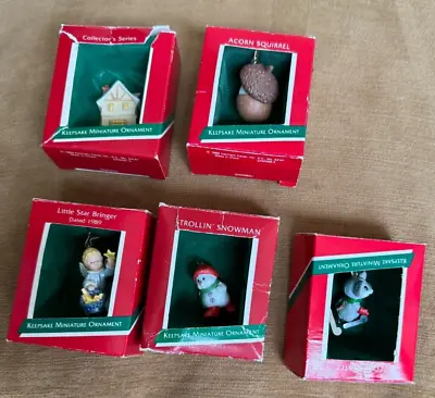 Hallmark 1989 (Lot Of 5) Miniature Keepsake Ornaments Angel Star Bird Mouse • $13.41