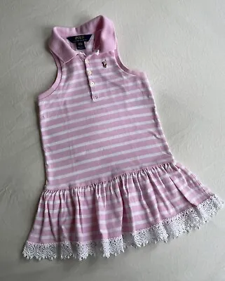 Ralph Lauren Baby Girl Pink White Stripe Polo Dress 4 • $15