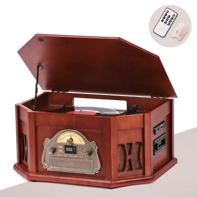 Classic Wood Turntable 8 In 1 Bluetooth Tape Vinyl Record Player With 3 Speed • $159.99