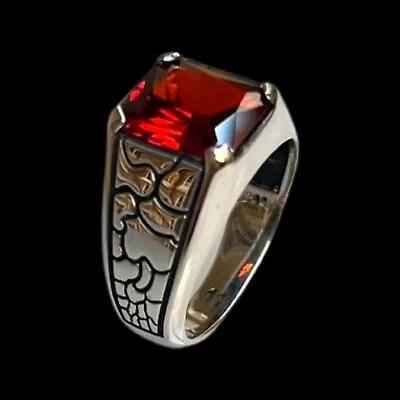 Men's Ring 925 Sterling Silver Turkish Jewelry Garnet Stone All Size • $39.90