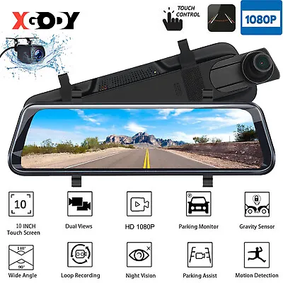 $56.99 • Buy XGODY 10'' 1080P Dash Cam Camera FHD Front & Rear Rearview Mirror Video Recorder