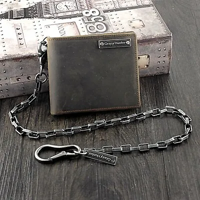 Men VINTAGE Genuine Leather Biker Card Holder Wallet With Key Chain CH01 • $22