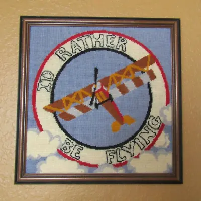 Vintage Aviation Framed Needlepoint  I'd Rather Be Flying  Completed (15.5 ) • $34