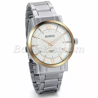 Men Business Casual Roman Numberals Dial Stainless Steel Band Quartz Wrist Watch • $10.99