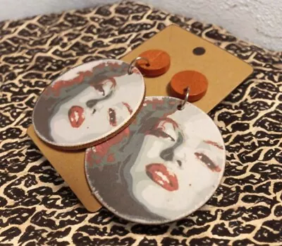 Marilyn Monroe Earrings Red Marilyn Monroe Portrait Pop Art Artisan Wooden • $9