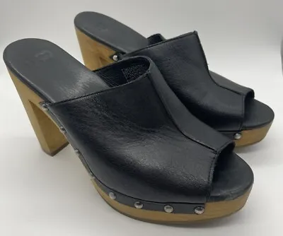 Ugg Open Toe Clogs Sandals High Heel Studs Wood Black Womens Size 7 • $21.50