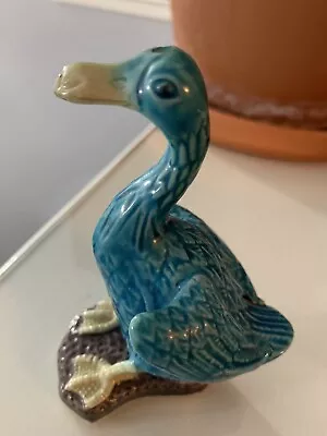 Antique Chinese Blue Turquoise Majolica Porcelain Duck  Figurine • $55