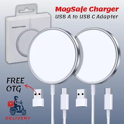 Fast Wireless Charger 15W MagSafe Apple IPhone 15 14 13 12 + USB A To C Adaptor • £1.99