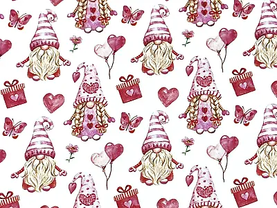 $9.99 • Buy Valentine's Day Fabric Gnomes  Hearts Love  Dwarfs  Gnome  Good Luck By The Yard