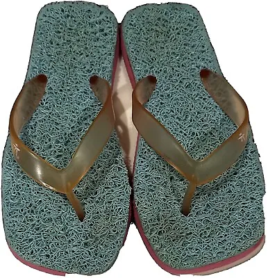 VTG Blue Pink Sponge Bed Flip Flops Sz 7 Beach Sandals Bath Dorm Slippers Thong • $15
