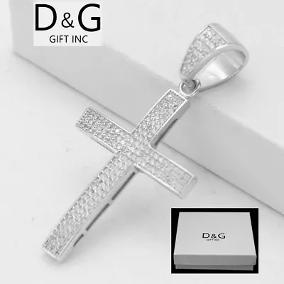 DG Men's 925 Sterling Silver Cross 50mm CZ CharmEternity Pendant.BOX • $39.99