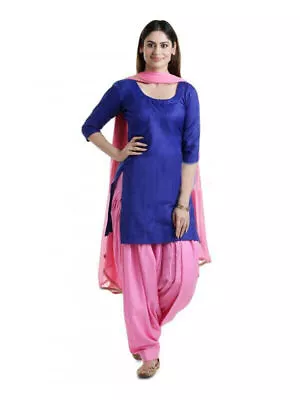 New Elegant Contrast Color Blue Pink Shalwar Kurta Women Readymade Clothing Suit • $59.24