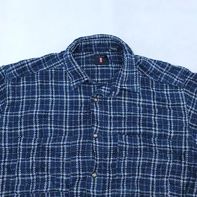 Levis Tartan Flannel Long Sleeve Button Up Shirt Mens Size L Blue White • $14.99