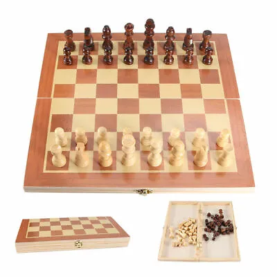 12'' Vintage Wooden Chess Wood Board Hand Carved Crafted Folding Game • $14.50