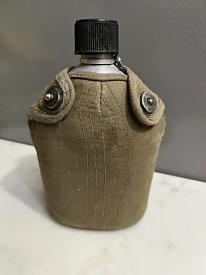 Vintage US Army Military Metal Aluminum Water Canteen Lined With Wool.  • $13