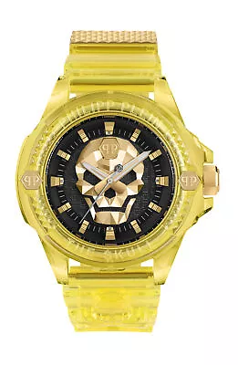 Philipp Plein Mens  Transparent Yellow 45mm Strap Fashion Watch • $200