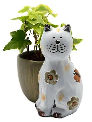 Cat Planter Ceramic Cat Garden Figurine Cute Plant Pot Holder Garden Ornament  • £11.99