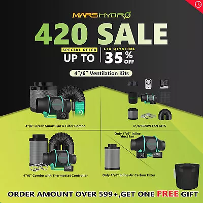 Mars Hydro 4 6 Ventilation Inline Duct Fan Carbon Filter Kit For Grow Tent • $65.99