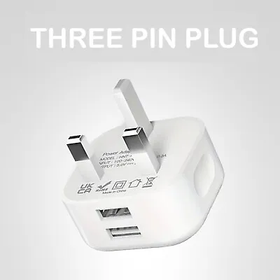 For IPhone 15 14 13 12 11 XS UK Mains 3 Pin Plug Adapter Dual USB Wall Charger • £3.94