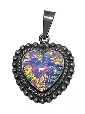 Vtg Large Sterling Heart Opal Pendant 19 Grams Amazing Colors! Video Statement • $299.99