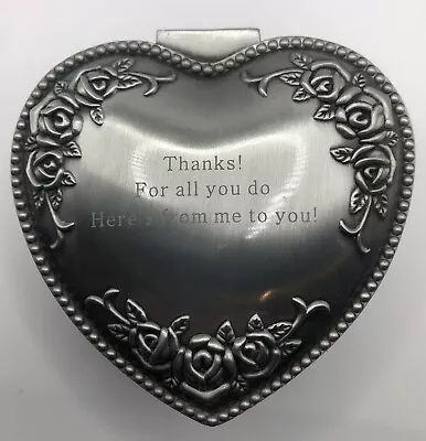 Metal Heart Shaped Trinket Box Roses Thanks For All You Do Heres From Me To You • £14.46