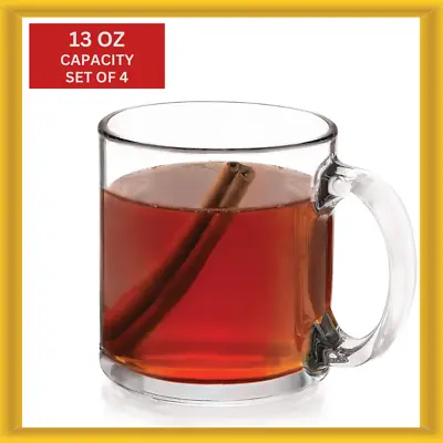 Libbey Robusta Glass Coffee Minimalist Clear Mugs 13 Ounce Capacity (Set Of 4) • $22.99