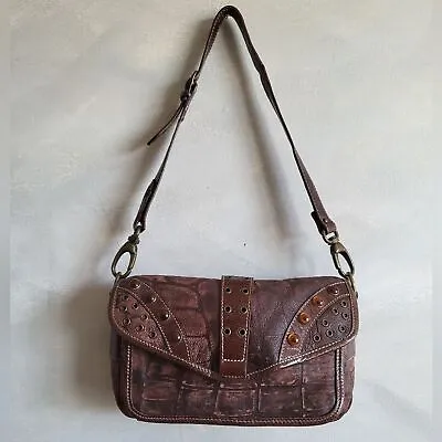 PERLINA LEATHER Brown  Steampunk Genuine Leather Shoulder Bag Y2K 11 X 6 • $30