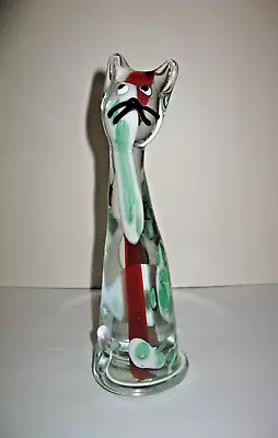 Murano Tall Cat Art Glass Figurine With Sticker 9.5  Tall • $122