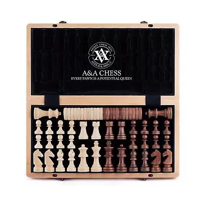 A&A 15 Inch Wooden Folding Chess & Checkers Set W/ 3 Inch King Height Staunto... • $35.29