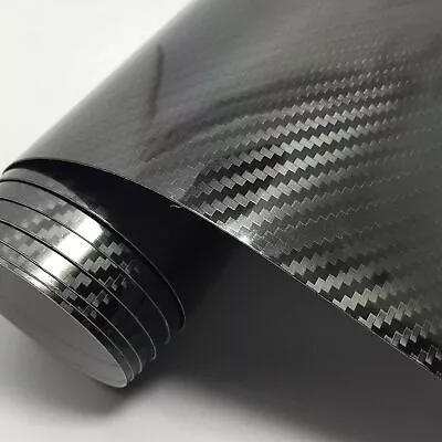 High Glossy 5D Carbon Fiber Vinyl Black Film Car Wrap DIY Decals 12 X60  • $6.99