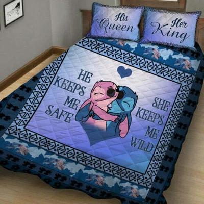 $73.14 • Buy Stitch And Lilo He Keeps Me Safe She Keeps Me Wild Quilt Bed Set Us Size Best