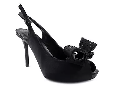 J.Renee Women's Queenie Slingback PLatform Pumps Satin Metallic Semi Black 6.5 M • $44.50