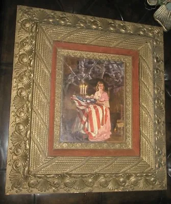 Antique Banner Of Liberty American Flag Military Ornate Carved Guilt Wood Frame • $150