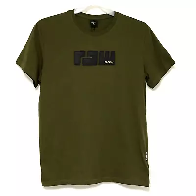 G-STAR RAW Men's Size M Dark Olive Black-Felt Logo Tee T-Shirt • $16.99