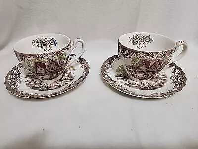 Johnson Brothers Heritage Hall Brown 2 Cups 2 Saucers #4411 England EUC Priority • $28