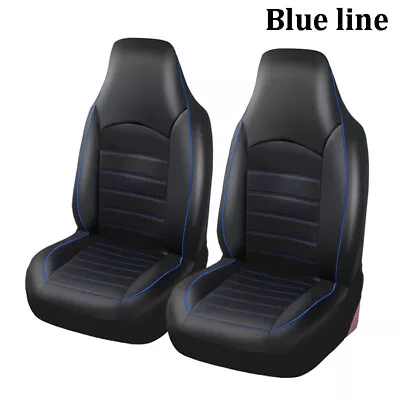 2Pcs Universal PU Leather Blue Line Car Front Seat Covers Bucket Seat Protector • $41.89