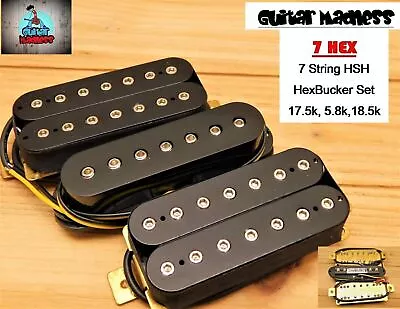 G.M. 7 Hex 7 String HSH Pickup Set Black With Chrome Poles • $39