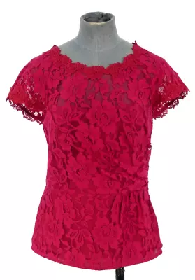 Coast Lace Top Blouse Red Cherise Floral Cut Out Back Zip Closure Peplum UK 10 • £8.99