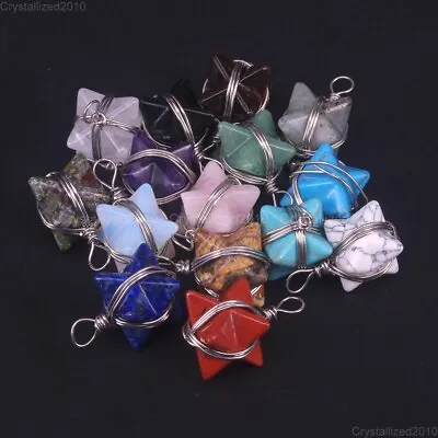 Natural Gemstone Merkaba Reiki Chakra Healing Pendant Necklaces Beads Wire Wrap • $3.98