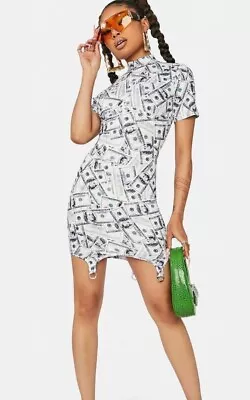 Capsulle Money Print Mock Neck Bodycon Mini Dress Size S • $22.99
