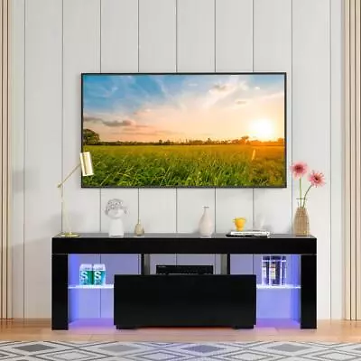 Modern TV Stand With LED Light Entertainment Center Console Table With Drawers • $109.90
