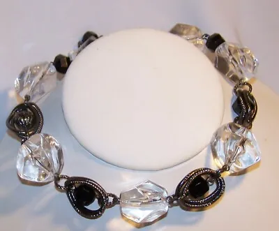 Vintage Chunky Lucite Bead Necklace-Clear Black-1928 Jewelry-Signed-NOS • $12.55