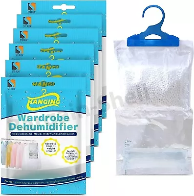 12 Hanging Wardrobe Dehumidifier Bags Damp Mould Moisture Mildew Condensation • £9.99